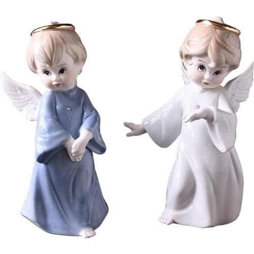Europe Ceramic Little Angel Figurine Porcelain Miniature Doll Art Craft Home Decoration Accessories Birthday Gifts