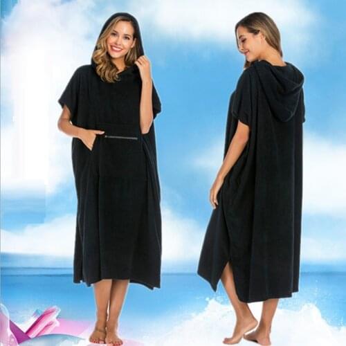 Cotton Beach Surf Poncho Surfing Wetsuit Changing Towel Robe Bathrobe w/ Hood Quick-Drying Swimming Bathrobe Surf Poncho