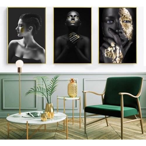 African Woman Painting Black And Gold Nude Woman Oil Painting Wall Art Posters And Prints Living Room Home Decor Frame Cuadros