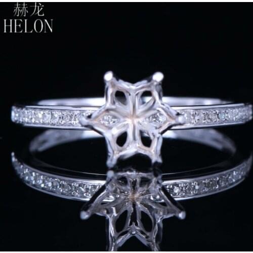 HELON 6.5-7mm Round Cut Real 10K White Gold Natural Diamond Semi Mount Ring Setting Women Engagement Wedding Trendy Jewelry Ring
