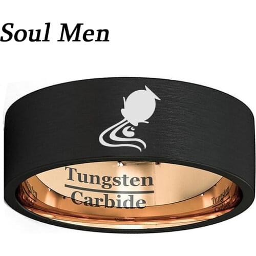 Zodiac Aquarius Engraved Ring 8mm Mens Black & Rose Gold Color Tungsten Constellation Band Size 7 to 13