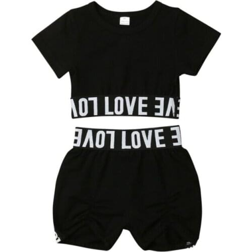 2PCS Kids Baby Girls Clothes 1-7Y Infant Letter Short Sleeve Pullover T-Shirts Crops Tops Shorts Summer Casual