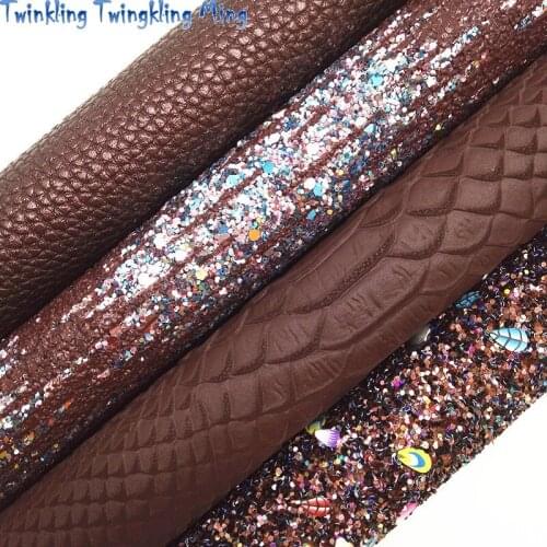 Brown Chunky Glitter Leather Litchi Synthetic Leather, Snake Embossed Faux Leather Sheet For Bow A4 21x29CM Twinkling Ming KM259