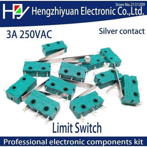 Hzy Mini Micro Switch Roller Lever Arm SPDT Snap Action LOT 5A 250V KW4-OZ KW4A NC-NO-C With Pulley 3 Feet Stroke Limit Switch