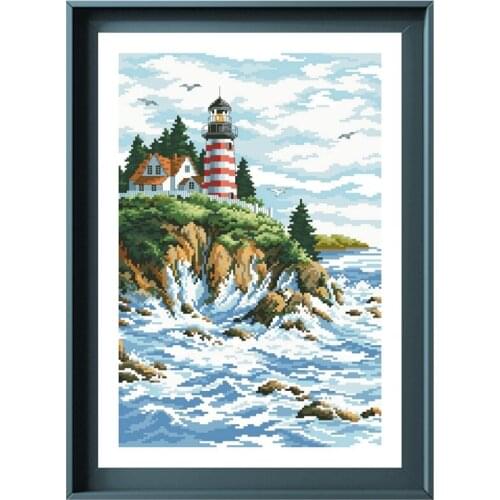 Lands end cross stitch kits lighthouse in the sea pattern design 18ct 14ct 11ct unprint canvas embroidery DIY needlework
