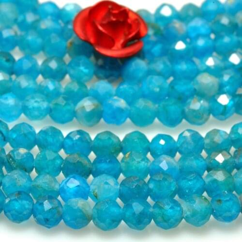 Natural Blue Apatite Faceted Round Loose Beads Wholesale Gemstone Semi Precious Stone Bracelet Necklace Diy Jewelry Making 15"