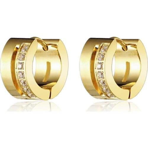 Stainless Steel Gold Zircon Stone Women Delicate Hoop Earrings Jewelry Gift For Him Best Mother Day Jewelry