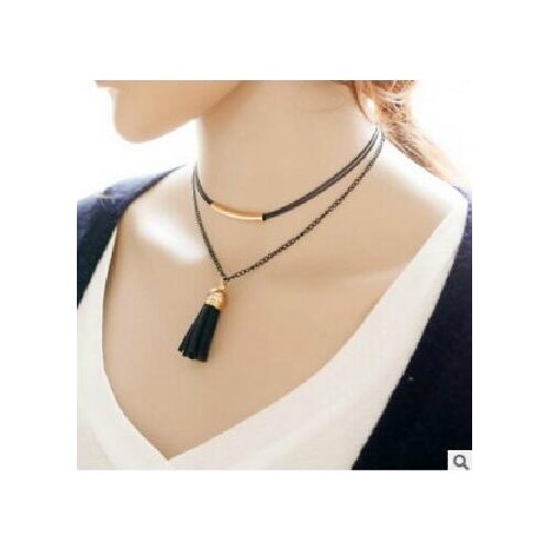 N497 2016 new ethnic style double layer lace chain necklaces Collier pendant tassel charm necklace Jewelry