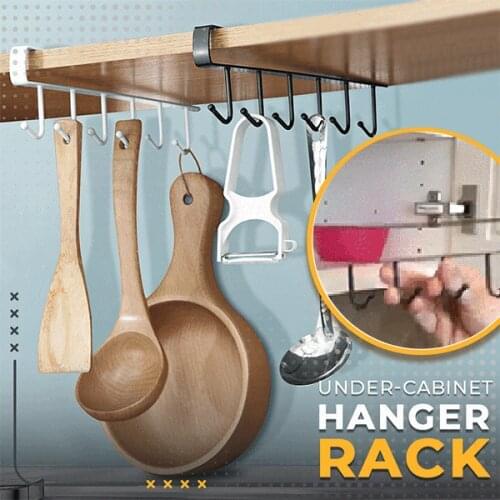 2021 New Hot Fashion 6 Hooks White/Black/Rose gold Metal Under Shelf Mug Cup Cupboard Kitchen Organiser Hanging Rack Holder