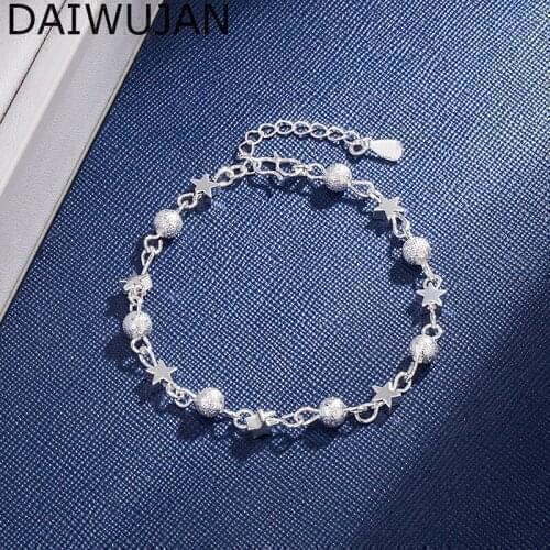 DAIWUJAN New 925 Sterling Silver Stars Chain Bracelets For Women Girl Frosted Transfer Ball Beads Charm Bracelet Party Jewelry