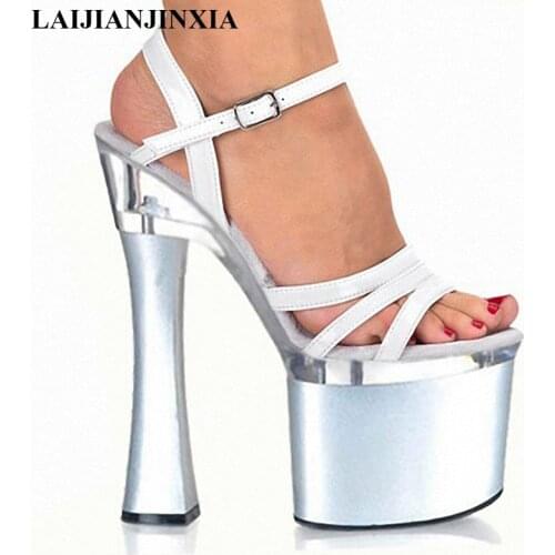 New 18CM Sexy Pole Dancing Shoes High Heels Sandals Platform Thick Sole Shoes For Women 7 inch Model Dance Shoes F-015