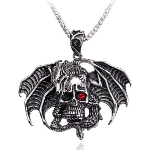 Dragon Ghost Darkness Skull Punk Necklace Magic Dragon Terror Skull Gothic Mans Pendant Necklace Vintage Jewelry Friend Gift