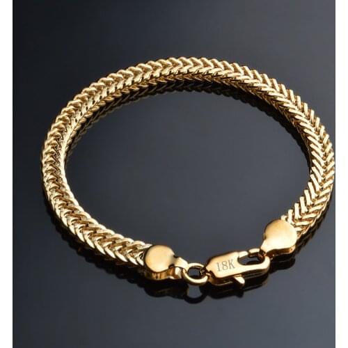 Hot Gold Bracelet Stamp Gold Color Men Jewelry Trendy Cuban Chain Bracelets For Famle Wholesale Price