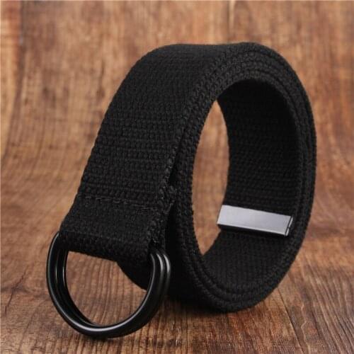 New Fashion Unisex Men Canvas Belt Fabric Webbing Waist Casual D Ring Plain Canvas Belt Waistband Black Waist Belts Women