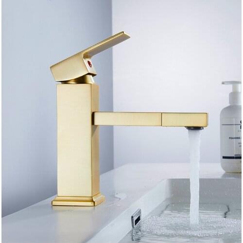 Basin Faucets Brushed Gold Brass Single Handle Faucet Hot and Cold Water Sink Faucet Mixer Taps Bathroom Faucet Lavatory Mixer
