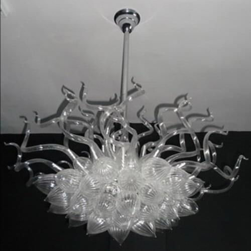 Modern Ceiling Decorative White Clear Blown Murano Glass Hanging LED Art Chandeliers for Home Decor