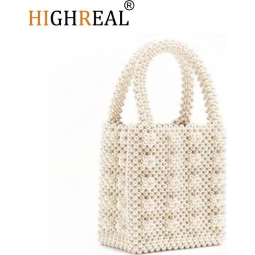 Pearls Bag Beaded Vintage Acrylic Box Totes Women Evening Party Small Flap Handbag 2019 Summer Luxury Brand White Yellow Green
