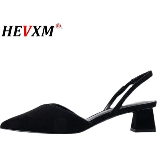 Square High Heels Women Shoes 2021 Flock Ankle Straps Slingbacks Sandals Casual Black Nude Wedding Sexy Pointed Toe Woman Pumps