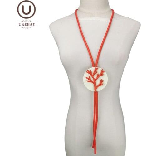 UKEBAY Life Tree Pendant Necklaces Female Long Necklace Handmade Ethnic Jewelry Accessories Rubber Chain Luxury Wedding Necklace