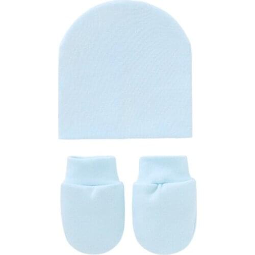 Baby Infants Anti Scratching Knitted Cotton Gloves+Hat Set Newborn Face Protection Scratch Mittens Warm Kit