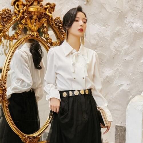 High Quality Women Long Sleeve Top Blouse New Fashion Korean Style Elegant Shirt Bow Collar Spring Autumen Modal Lady Shirt