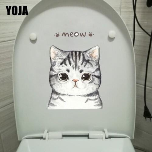 YOJA 15.5*21.9CM "MEOW" Lovely Cat Bathroom Toilet Sticker Decor Home Room Decal T1-0078
