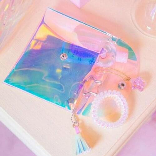 Women Bags Popular Colorful Laser Tassel Mini Purse Press Buckle Transparent Makeup Bags Envelope Wallet Clutch Handbag