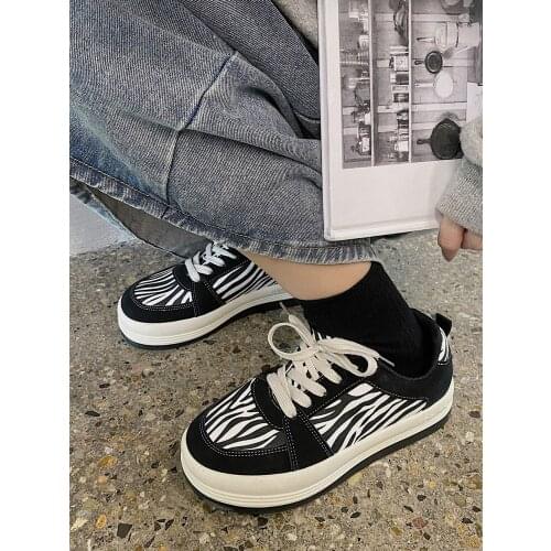 Zebra pattern board shoes womens spring 2021 new Harajuku port style thick-soled casual shoes comfortable and breathable