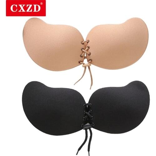 CXZD Women Silicone Bra Invisible Push Up Stick On Self Adhesive Front Lacing womens fly Bras Strapless backless