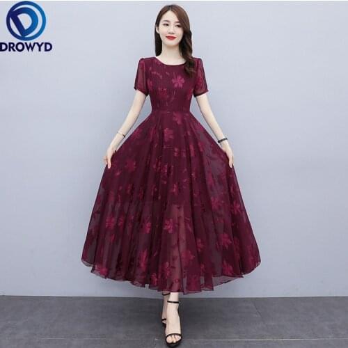 2021 New Summer O-neck Short Sleeve Chiffon Long Dress Women Fashion Boho Beach Sexy Dresses Vintage Party Vestidos with Belt