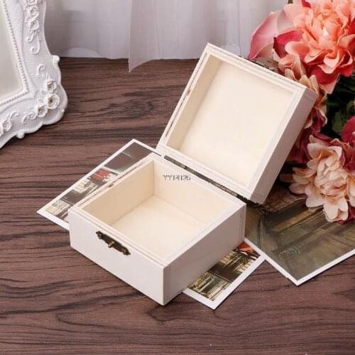 1Pcs Chic Craft Jewelry Square Shape With lock Box Storage DIY Wooden Decoration For Home Office Storage Mar