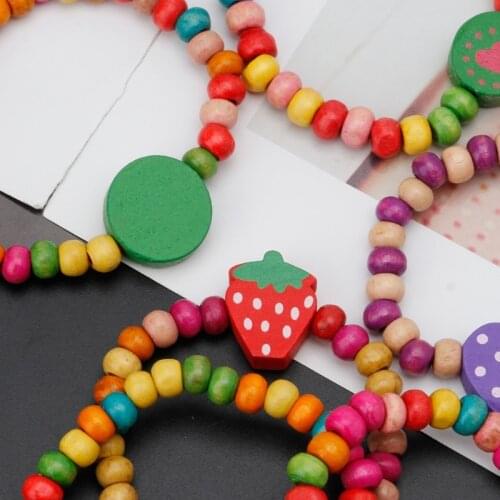12Pcs Colourful Wooden Bracelets Little Girls Bracelets Kit Kids Fashion Jewelry