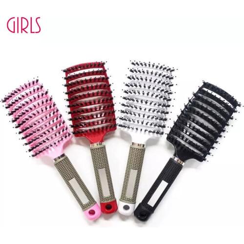 2PCS Curved Boar Bristle Hair Brush Demelante Brush Hairbrush Head Massage Comb Hairdressing Styling Comb Magic Hair Comb