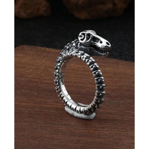 925 Sterling Silver dinosaur women mens retro ring rings jewelry A3057