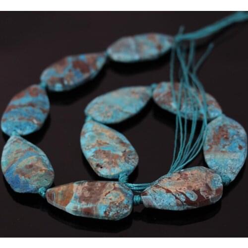 15.5"/strand Natural Blue Ocean Gems Freeform Faceted Teardrop Slab Pendant Beads,Sea Sediment Slice Beads Jewelry Supplier