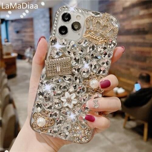 Luxury Rhinestone Crown Phone Case Bling Crystal Diamond Cover For Huawei P8 P9 P10 P20 P30 P40 Pro Lite Mate 10 20 30 Pro Lite