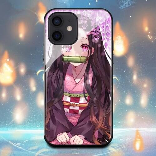Demon Slayer Kamado Nezuko Phone Case For Iphone 11 11Pro 12Mini 12Pro X XR XS Max 6 6s 7 8 Plus Tempered glass shell Cover