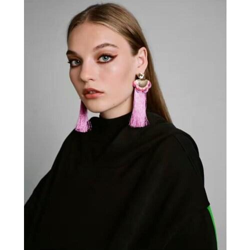 Elegant Lady 6 Colors Vintage Bohemian Flower Cryslic Stud Thread Tassel Pendant Drop Earrings for Women Party Wedding Jewelry