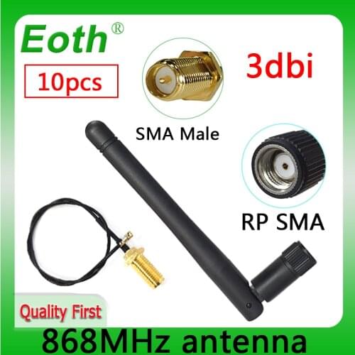 10pcs GSM 868 915MHz Antenna RP-SMA 3dbi Connector 915MHz 868MHz IOT antena waterproof + 21cm SMA Male /u.FL Pigtail Cable