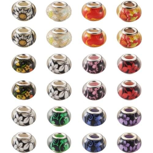 14mm Large Hole European Beads Flower Pattern Acrylic Charms Beads Fit European Charm Bracelets Necklace Jewelry Making 110pcs