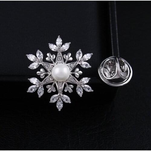 Zircons pearl snowflake charm lapel pin badge brooches fashion ornament jewelry accessories