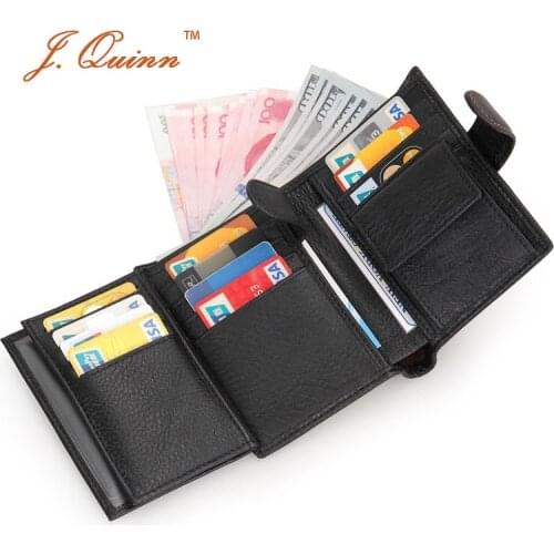 J.Quinn Men Genuine Leather Wallets Long Cowhide Mens Wallet Fashion Black With Coin Pocket Purse Photo Holder Famous Brand 2016