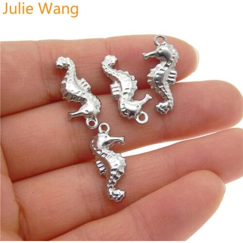 Julie Wang 5PCS Stainless Steel Sea Horse Charms Pendants Findings Suspension Jewelry Making Necklace Earring Accessory