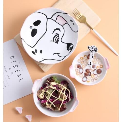 Ceramic Cute Dog Dinnerware Household Soup Noodle Bowl Creative Steak Dessert Dish Cartoon Animal Pattern Kids Dinner Plate