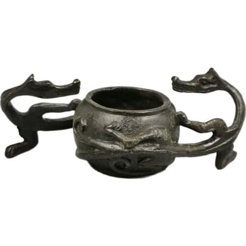 Chinese old Bronze statue of Pure copper Brass Panlong brush wash