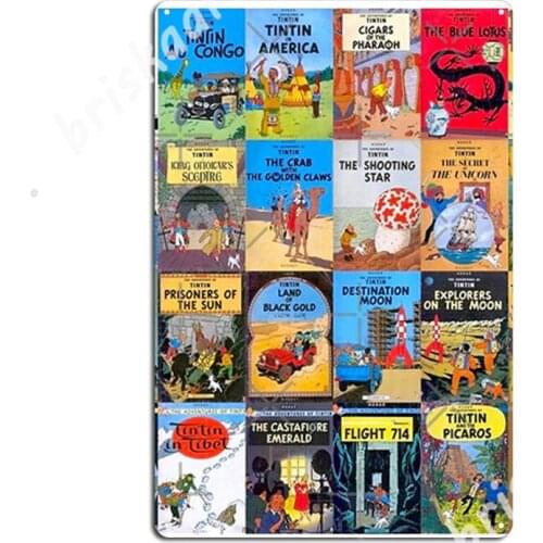 Collage Of Tintin Book Covers Metal Signs Decoration Living Room Cinema Kitchen Wall Decor Tin sign Posters