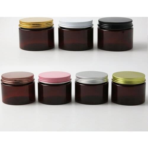 30pcs/lot 5oz 150g Amber Black PET Round Lotion Balm Cream Jar with Aluminum Cap Makeup Cosmetic Packaging Storage Container