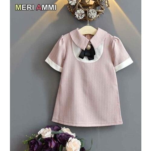 MERI AMMI Children Girl Striped Dress Baby Kids Dresses Bow Tie Dressing For 2-7 Year Girl
