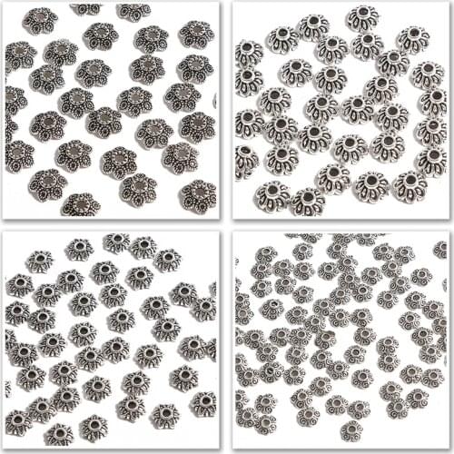 Metal Flower Spacer Beads Cup For Needlework Antique Silver Color Zinc Alloy Charm For Jewelry Bracelet Making 100PCS/Lots