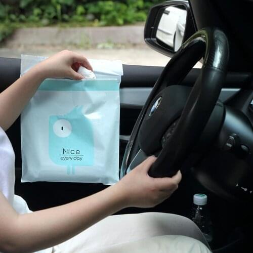 15pcs Cute Cartoon Car Trash Bags Self-adhesive Portable Hanging Garbage Bags Disposable Cleaning Bags Household Cleaning Tool